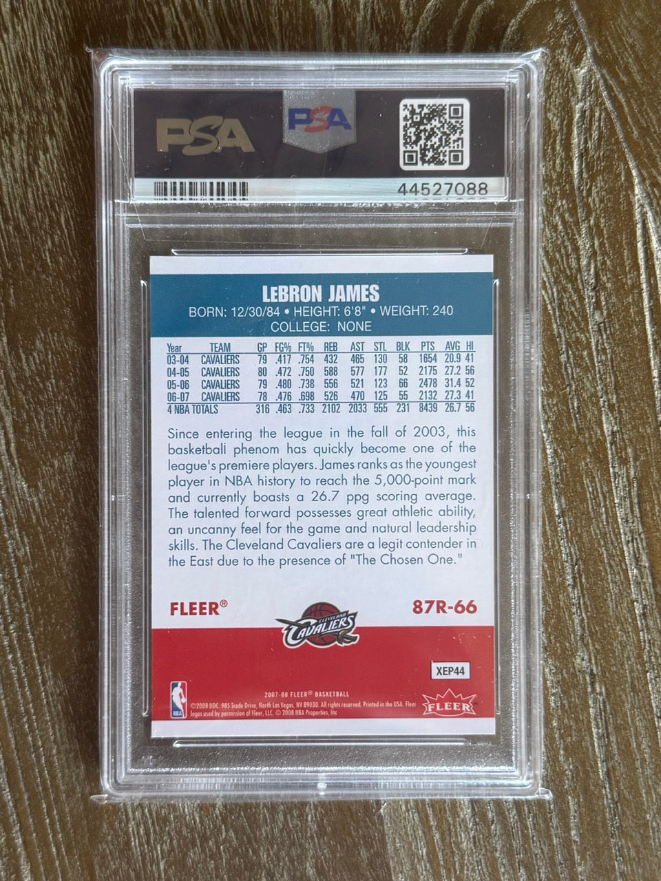 2007 Fleer LeBron James 1987 Retro #66 PSA 10 - back