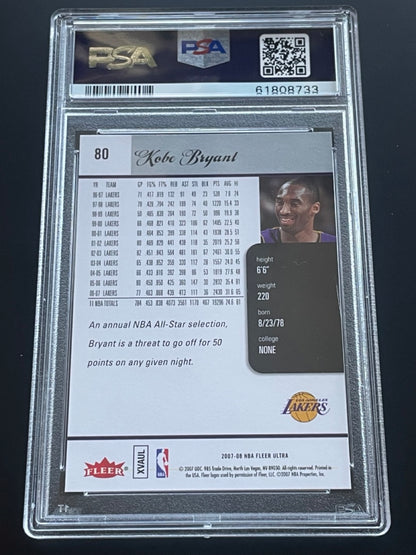 2007 Fleer Ultra Kobe Bryant #80 PSA 10 Los Angeles Lakers - back