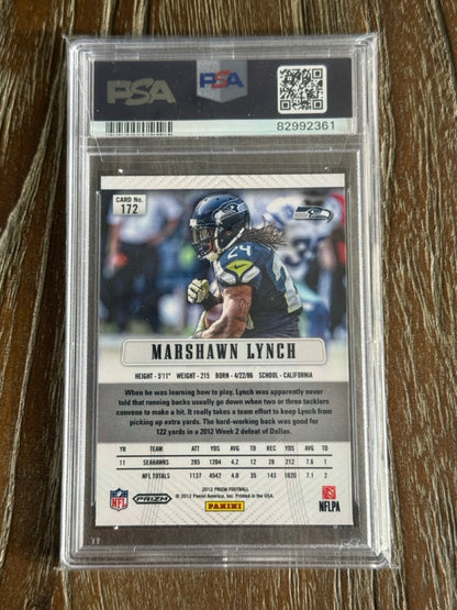2012 Panini Prizm Marshawn Lynch Silver Prizm #172 PSA 10 back