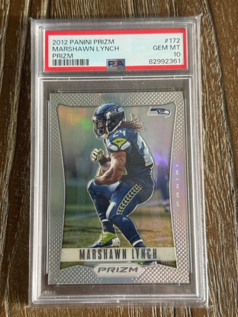 2012 Panini Prizm Marshawn Lynch Silver Prizm #172 PSA 10 front