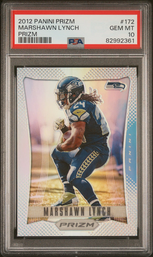 2012 Panini Prizm Marshawn Lynch Silver Prizm #172 PSA 10 front