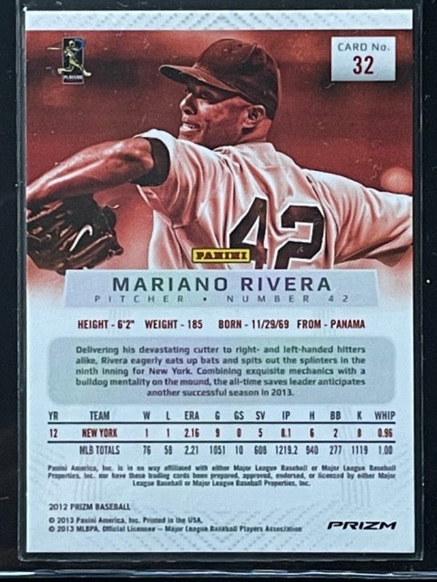 2012 Panini Prizm Mariano Rivera Prizm (Silver) #32 NY Yankees - back