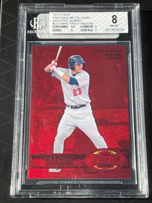 2013 Fleer Retro Mike Trout Precious Metal Gems PMG Red /100 #LV1 BGS 8 Los Angeles Angels