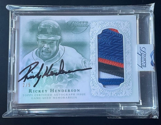 2015 Topps Dynasty Rickey Henderson Game Used 5-Color Patch Auto On-Card #2/5 #AP-RH2 (sealed)