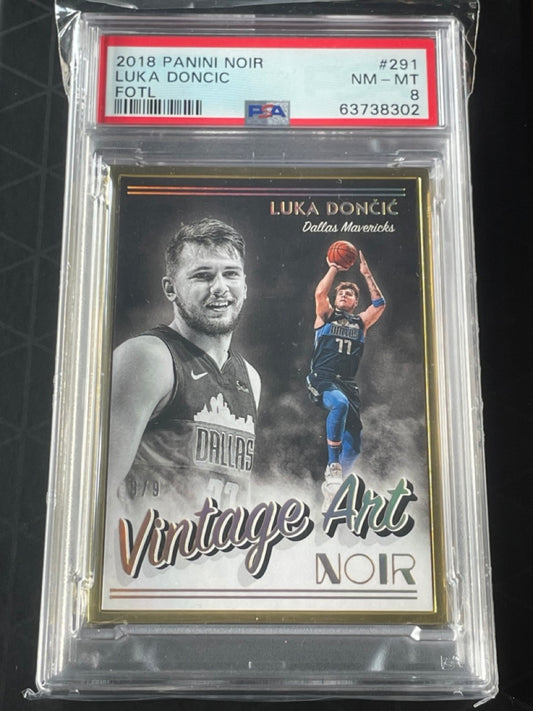 2018 Panini Noir Luka Doncic FOTL /9 Rookie #291 PSA 8 Mavs