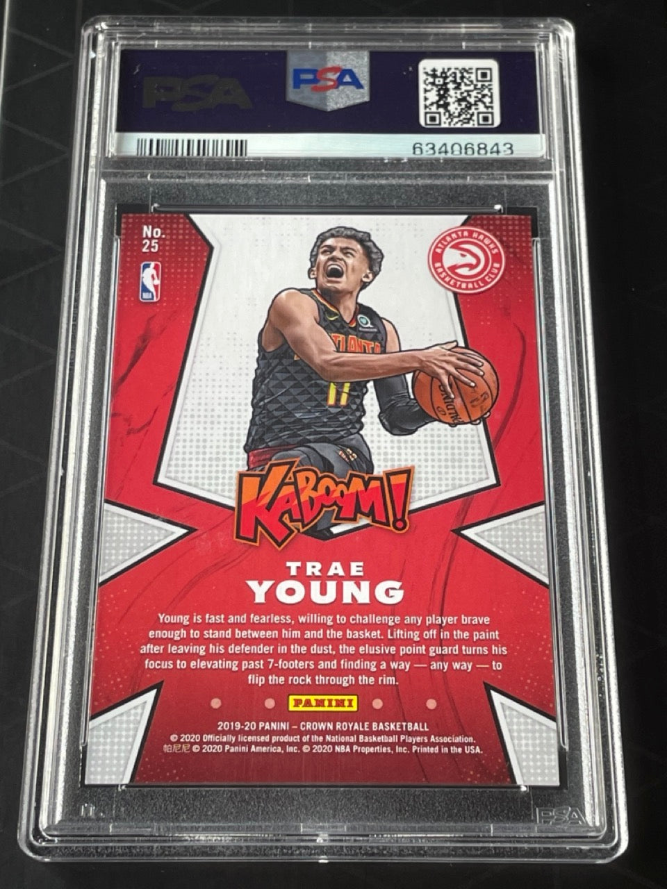 2019 Panini Crown Royale Kaboom! Trae Young #25 PSA 10 Atlanta Hawks - back