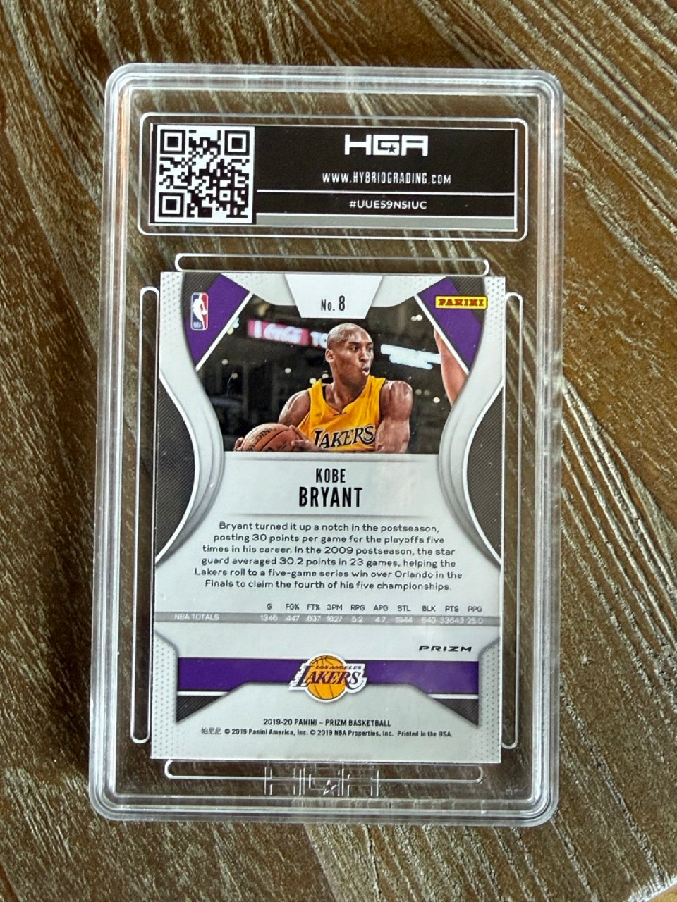 2019 Panini Prizm Kobe Bryant Silver Prizm #8 HGA 9 Mint (.5 away from GEM) - back
