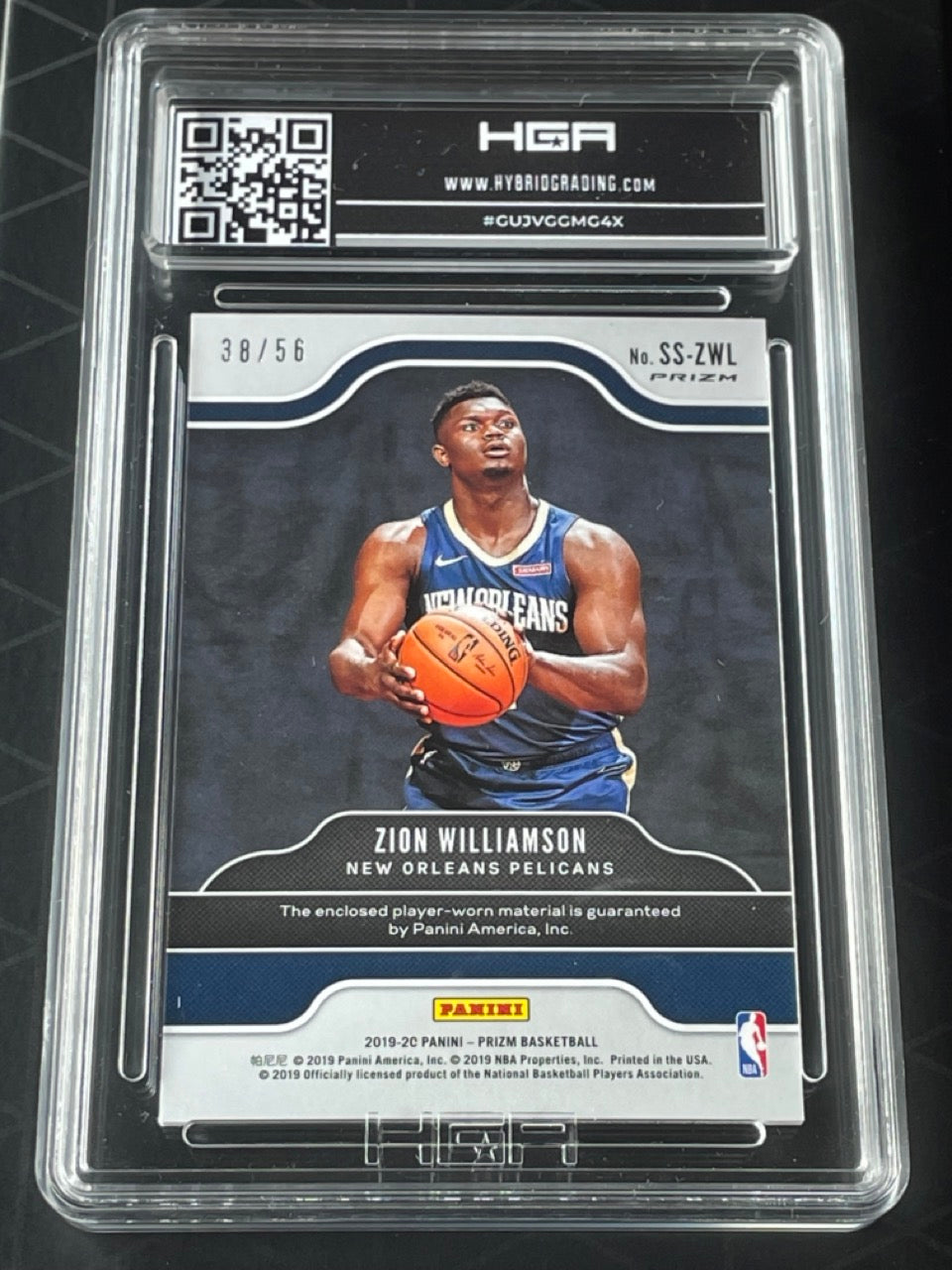 2019 Panini Prizm Zion Williamson Sensational Swatches Green Ice Rookie card /56 #SS-ZWL HGA 9.5 Gem Mint - back