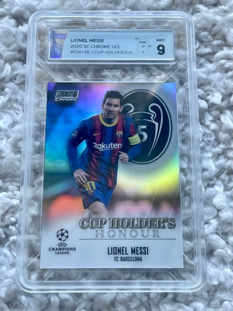 2020 Topps Stadium Club Chrome UEFA Lionel Messi Cup Holder's Honour - Graded Edge Mint 9