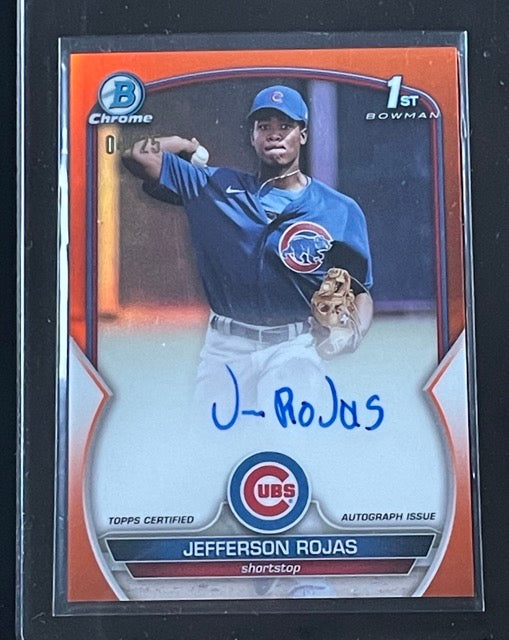 2023 Bowman Chrome Jefferson Rojas 1st Bowman Orange Refractor Auto 4/25 Cubs