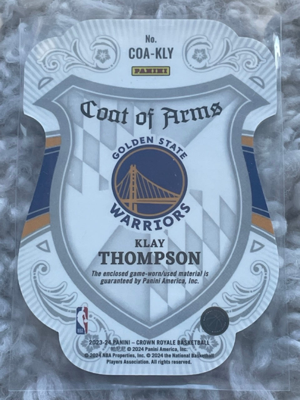 2023 Panini Crown Royale Klay Thompson Game Worn Patch Coat of Arms MAVS - back