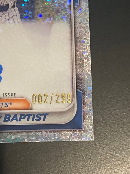 2024 Bowman Chrome Anthony Baptist 1st AUTO Speckle Sparkle Refractor serial numbered 2 of 299 - bottom right corner