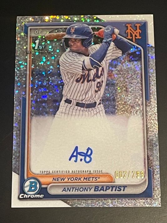 2024 Bowman Chrome Anthony Baptist 1st AUTO Speckle Sparkle Refractor serial numbered 2 of 299 - front
