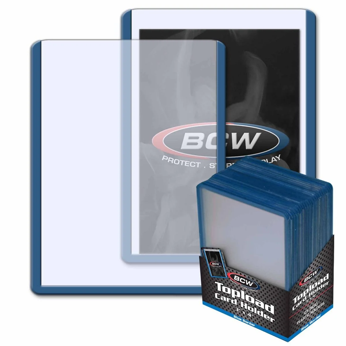25 Pack BCW Topload Card Holders (Standard Size 3x4, Multiple Border Colors) - blue