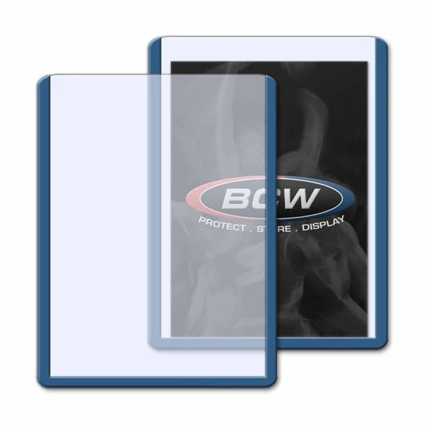 25 Pack BCW Topload Card Holders (Standard Size 3x4, Multiple Border Colors) - blue single