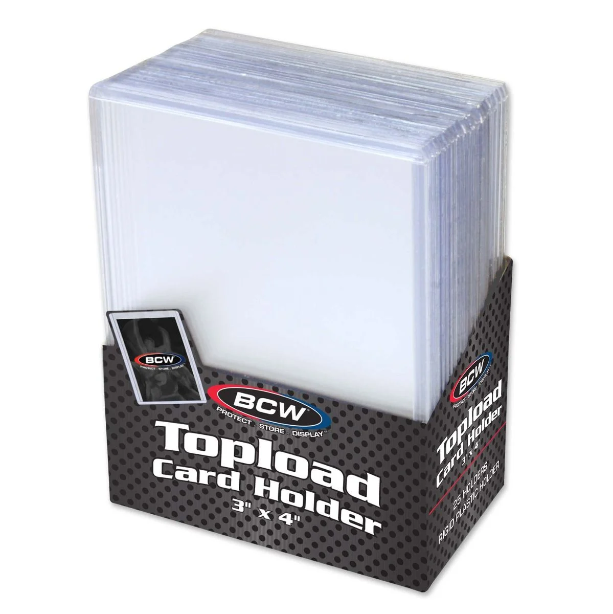 25 Pack BCW Topload Card Holders (Standard Size 3x4, Multiple Border Colors) - clear box