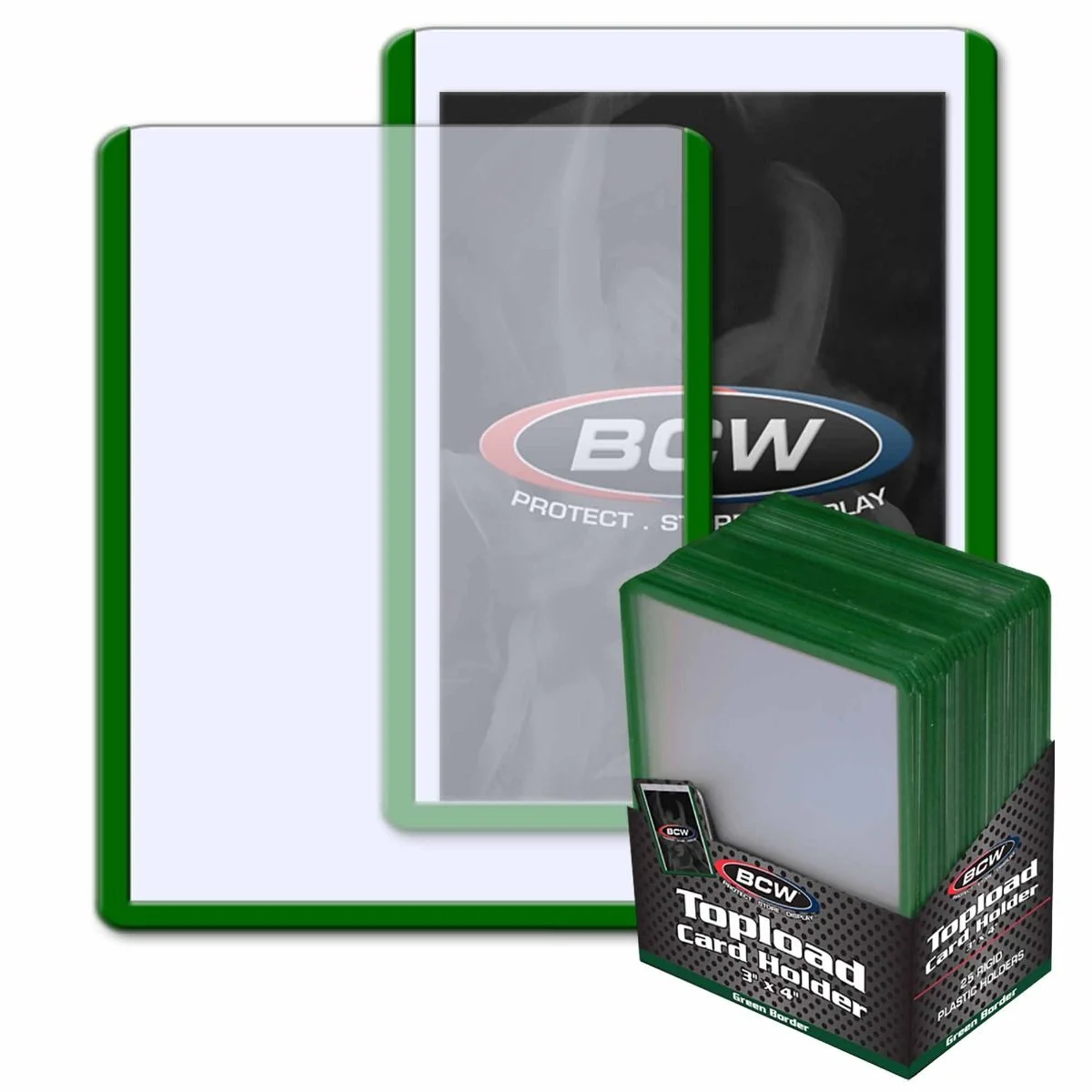 25 Pack BCW Topload Card Holders (Standard Size 3x4, Multiple Border Colors) - green