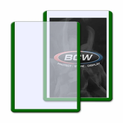 25 Pack BCW Topload Card Holders (Standard Size 3x4, Multiple Border Colors) - green signle