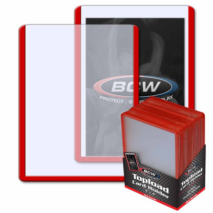 25 Pack BCW Topload Card Holders (Standard Size 3x4, Multiple Border Colors) - red