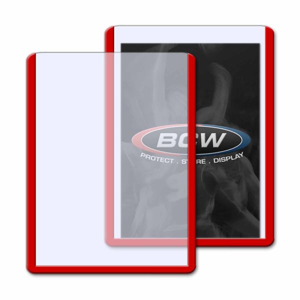 25 Pack BCW Topload Card Holders (Standard Size 3x4, Multiple Border Colors) - red single