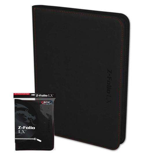 9-Pocket Sports Card Binder (fits 360 cards) all Black with Red stitching 1-zf9lx-blk