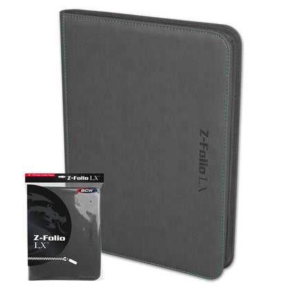 9-Pocket Sports Card Binder (fits 360 cards) all Gray with light Green stitching 1-zf9lx-gry