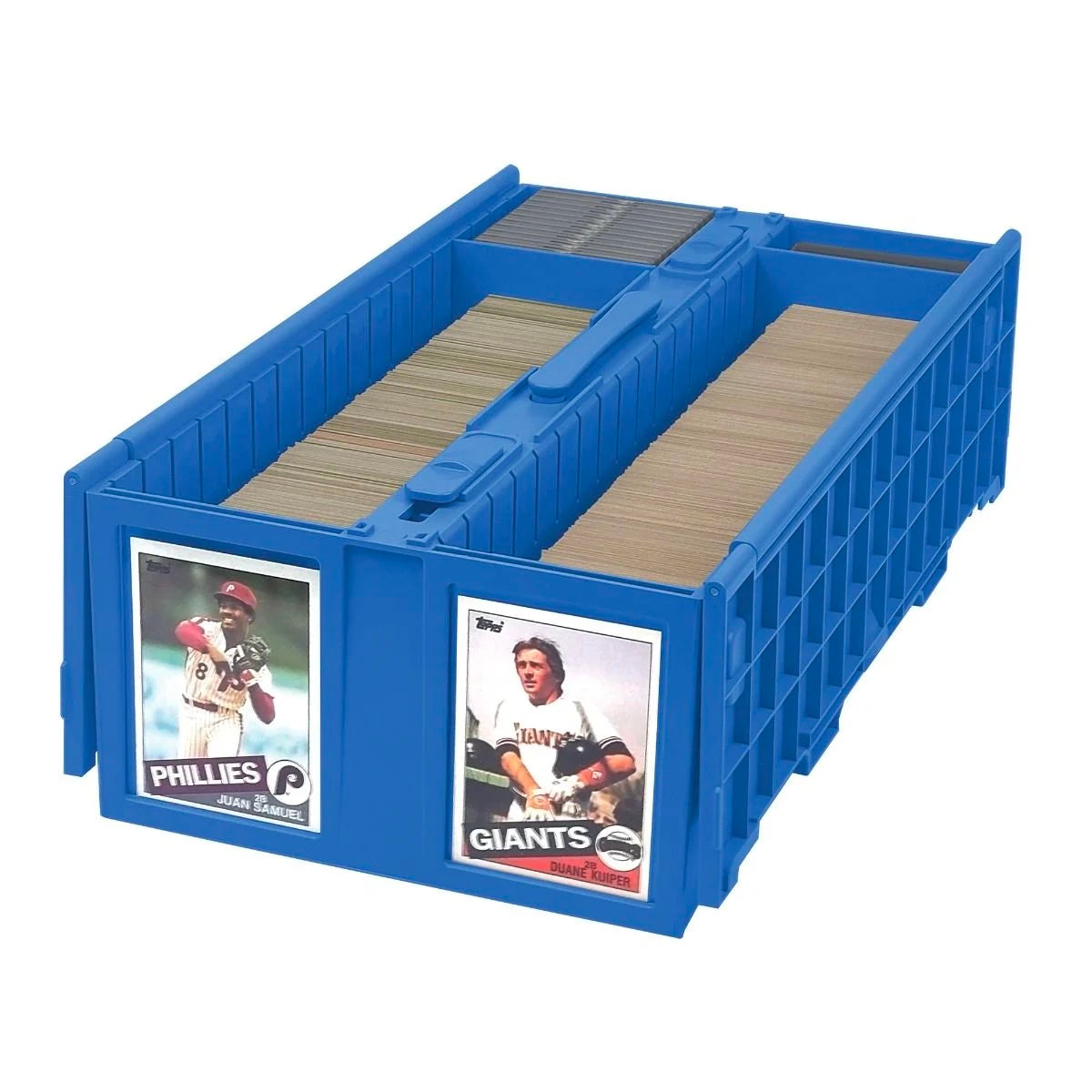 Card Storage Box in blue color fits 1600 sports cards - Open Box Lid Showcasing sports cards (1-ccb-1600-blu)