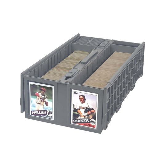 Card Storage Box in gray color fits 1600 sports cards - Open Box Lid Showcasing sports cards (1-ccb-1600-g-gry)