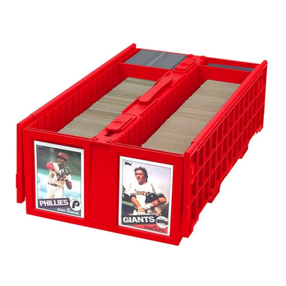 Card Storage Box in red color fits 1600 sports cards - Open Box Lid Showcasing sports cards (1-ccb-1600-red)