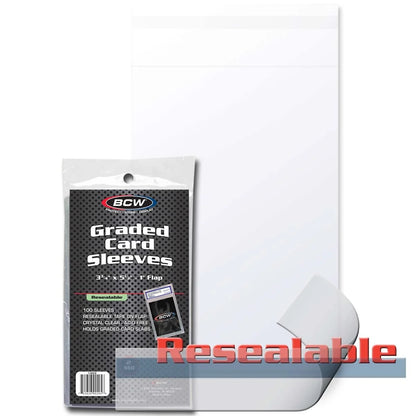 Resealable Graded Card Sleeves - Pack of 100  with single sleeve showing resealable feature