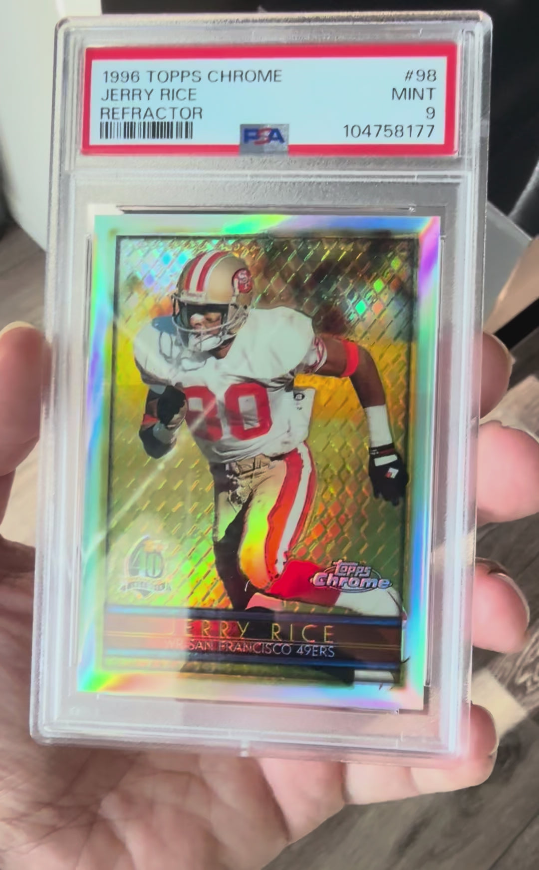 1996 Topps Chrome Jerry Rice Refractor #98 PSA 9 - video