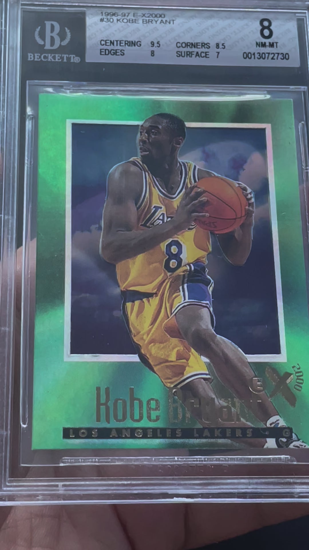 1996 E-X2000 Kobe Bryant #30 Rookie Card Lakers BGS 8 NM-MT - video